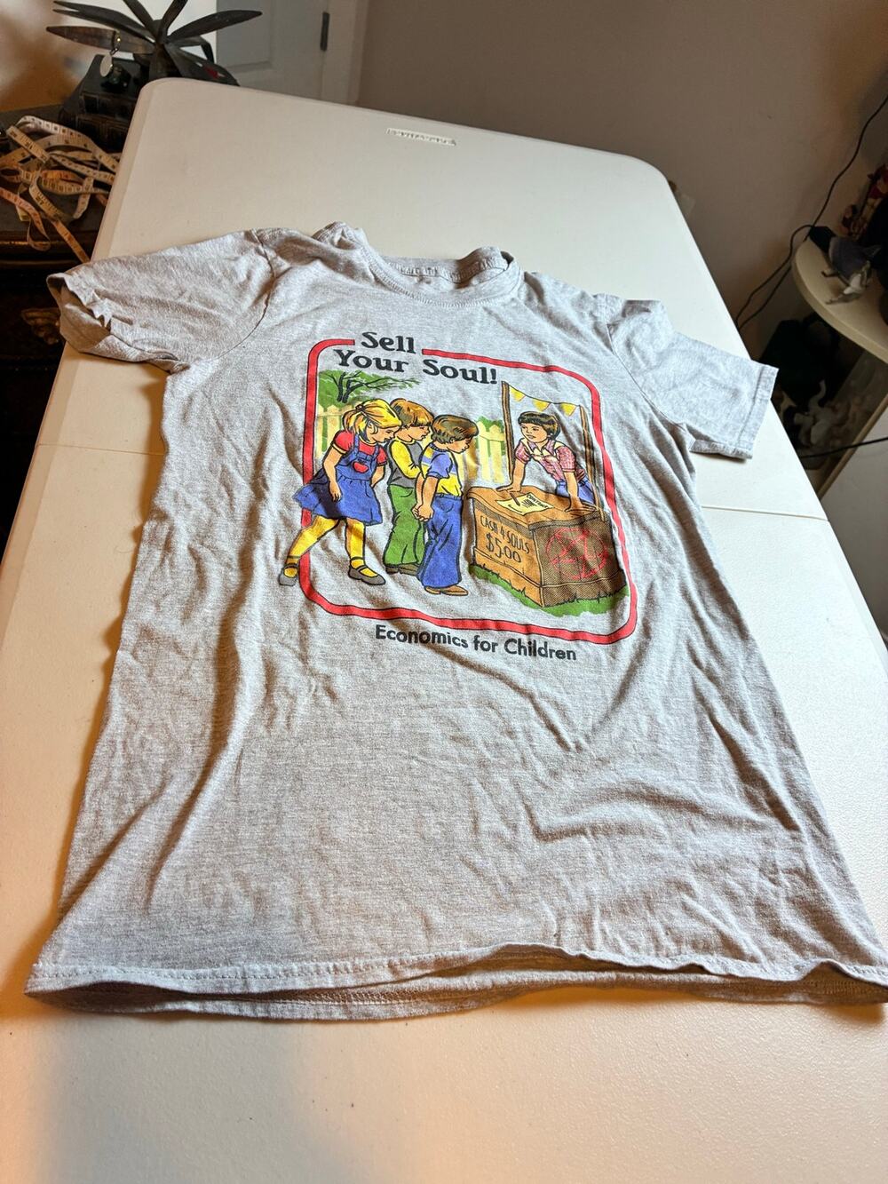 Sell Your Soul Economics For Children Funny Graphic T Shirt Gray Size S